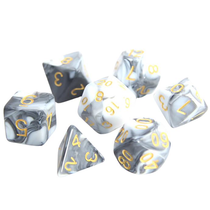 DHD RPG Dice Set White and Black Marble