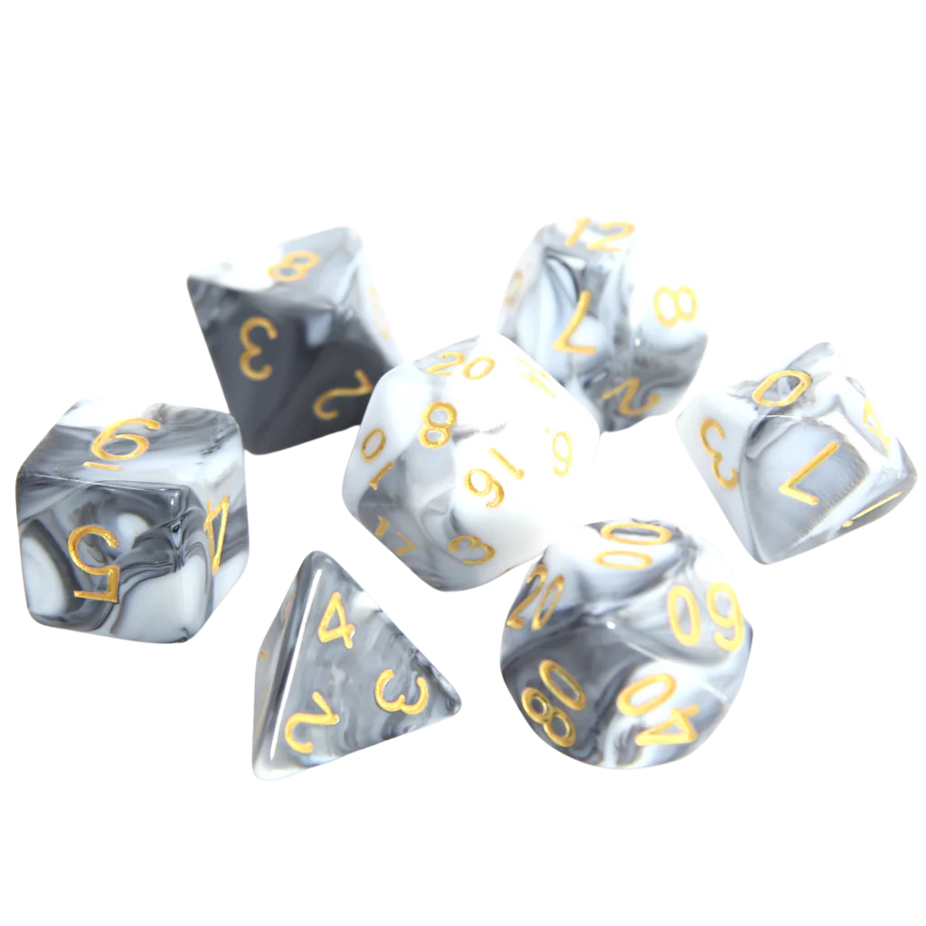 DHD RPG Dice Set White and Black Marble