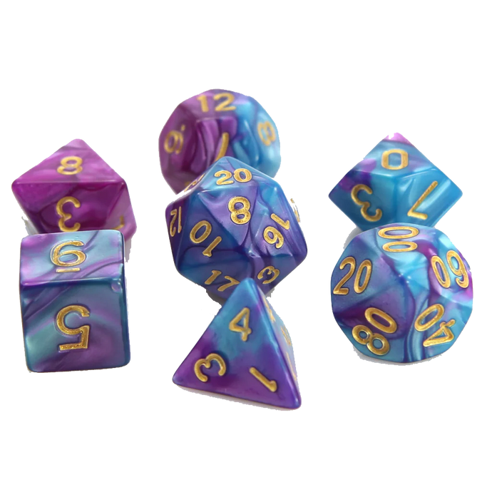 DHD RPG Dice Set Purple and Turquoise Marble