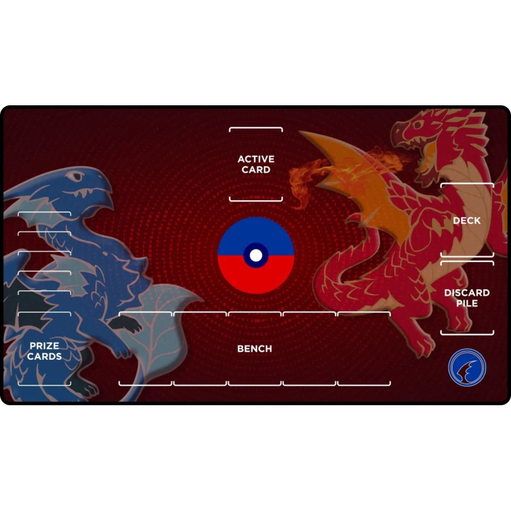 Red and Blue Dragon with Pokemon Compatible Zones - Playmat